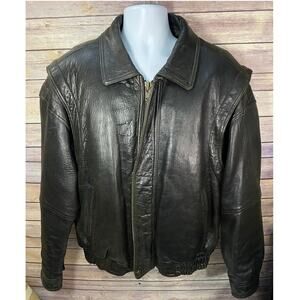VTG Midway Biker Jacket Size L Black Brown Leather Full Zip Lining